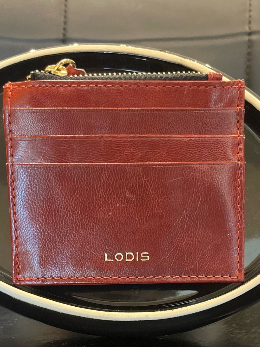 Lodis Burgundy Leather Card Holder / Small Zip Wallet